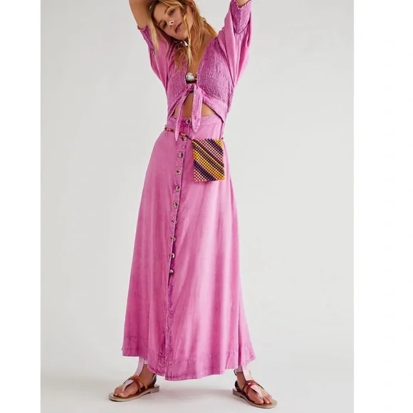 chinese dress ladies Free People Mauve Fuchsia Cotton/Linen Cut Out Sides Open Back Mini Dr   The Thrifty Hippy